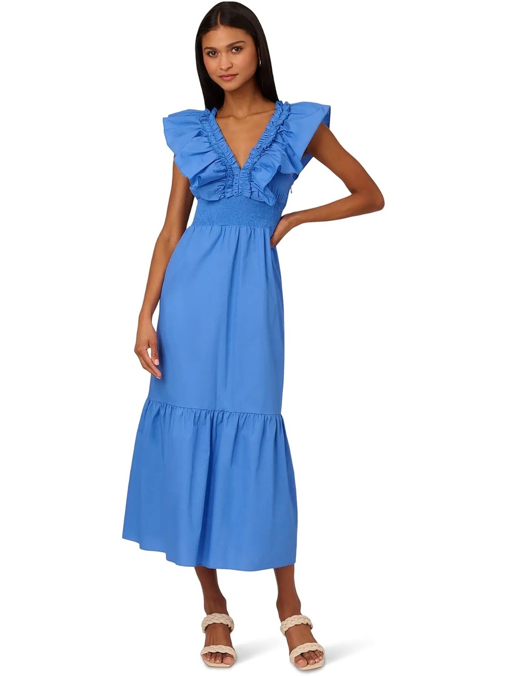 NWT | Adrianna Papell | Cool Water Blue | Ruffle Maxi Dress | Size 6